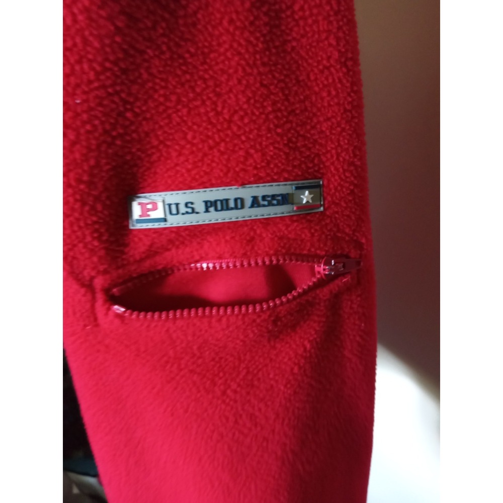 US Polo Assn Mens Quarter Zip Fleece Pullover Red Large Embroidered Logo - Picture 3 of 12